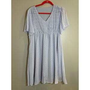 NWT- Maternity Light Blue Swiss dot Midi Dress, Short Sleeve- Large